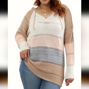 Colorblock hoodie sweater sz 2x natural